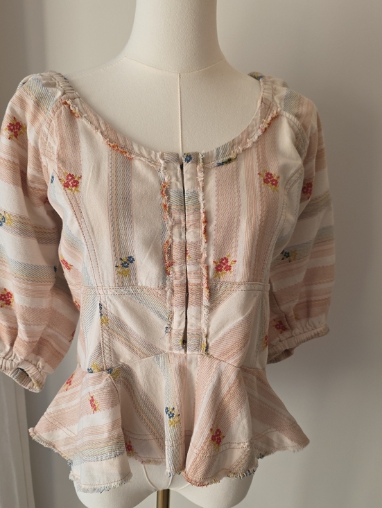 Pilcro Tops - Pilcro Peach-Striped Floral Peplum Blouse